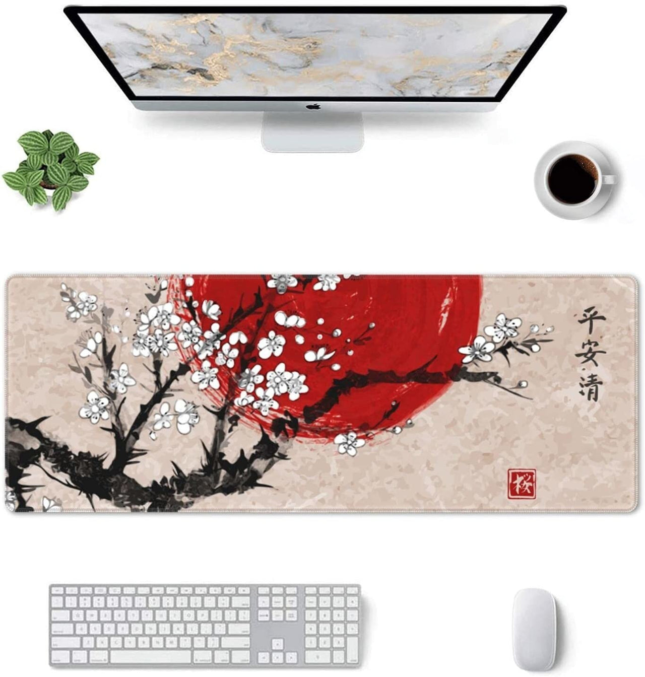 Tapis de souris de Gaming noir et blanc fleur de cerisier XXL XL grand tapis  tapis de
